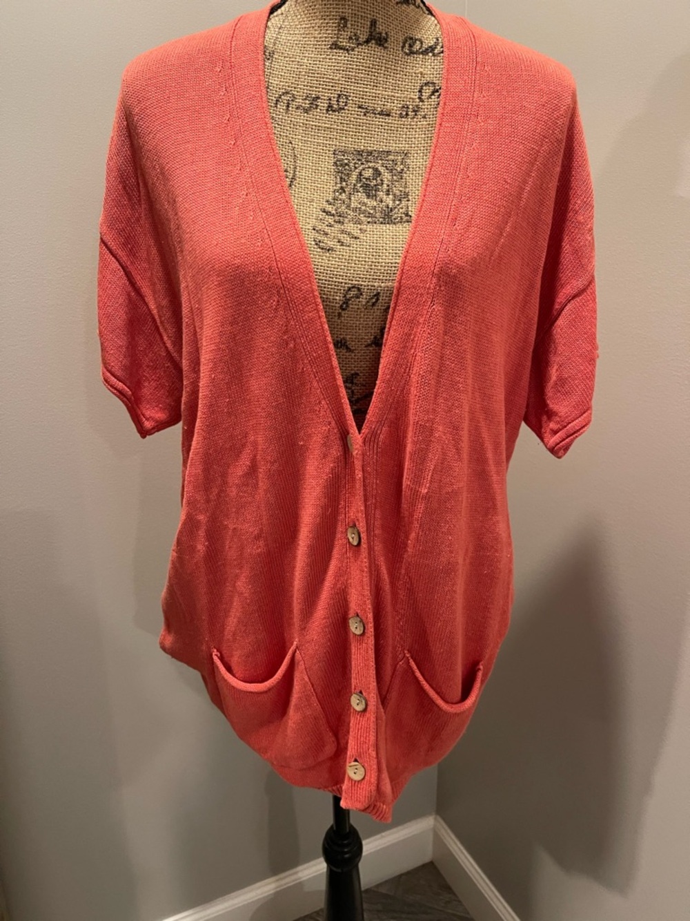 J. Jill Coral Knit Button Cardigan